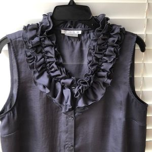 Dark gray blouse with ruffled collar